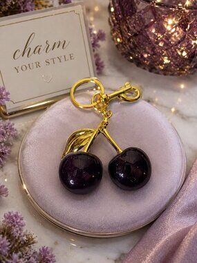 Deep Purple Black Cherry Bag Charm Sparkle Keychain